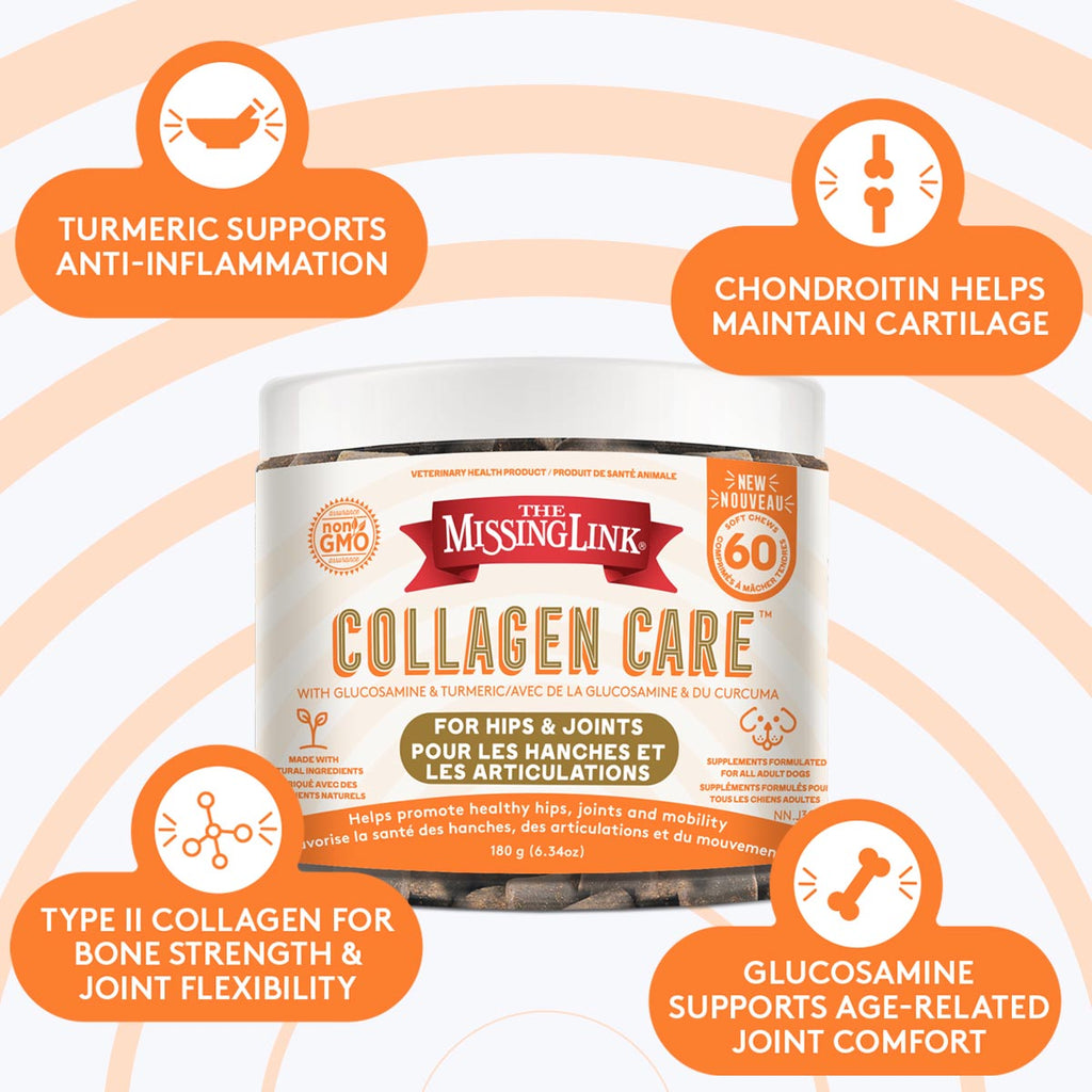 The Missing Link Collagen Care for hips & joints 60 soft chews in each container.