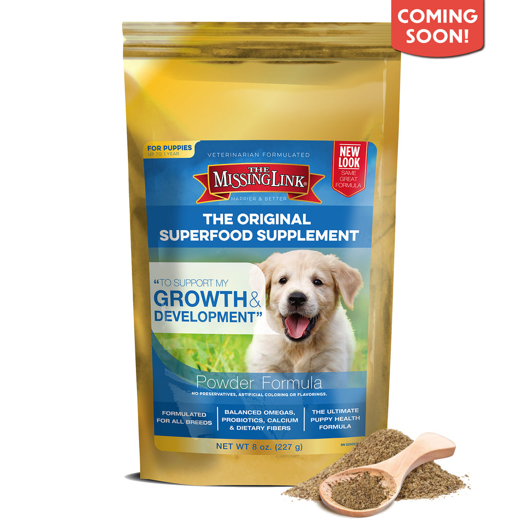 The Missing Link Puppy supplement powder.  For growth and development.