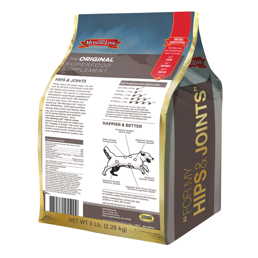 The Missing Link superfood supplement for Hips & Joints in a 5 pound bag.