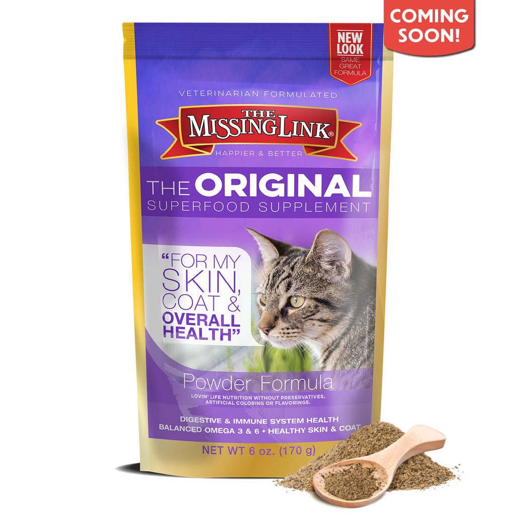 The Missing Link Feline supplement powder formula for skin & coat and overall health.