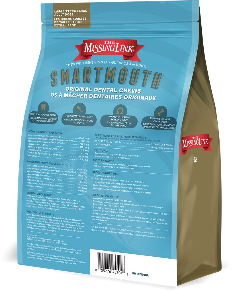 Smartmouth large / extra large dental chews for dogs back of 