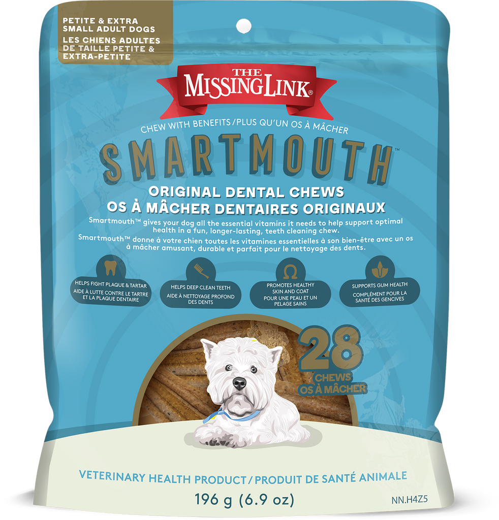 Smartmouth dental chews petite dog size.